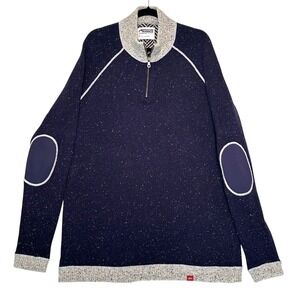 Mountain Khakis Mens XLT Navy‎ Speckled Fleck Quarter Zip Sweater Elbow Patches
